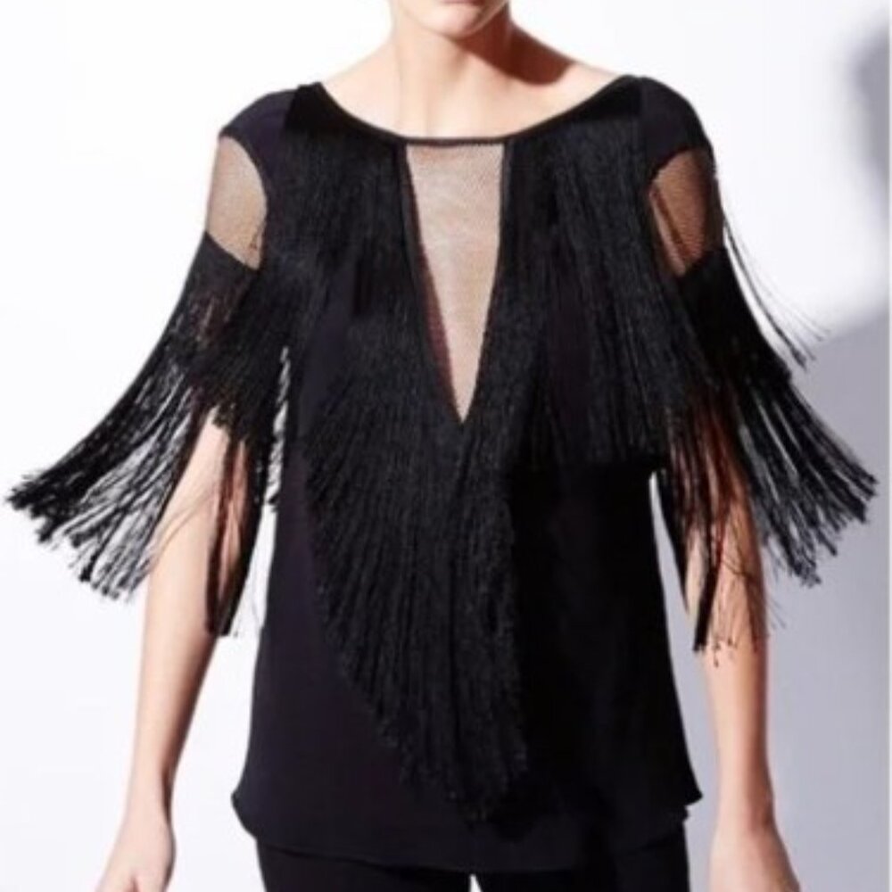 Alexis Fringe Top With Mesh Detail NWT